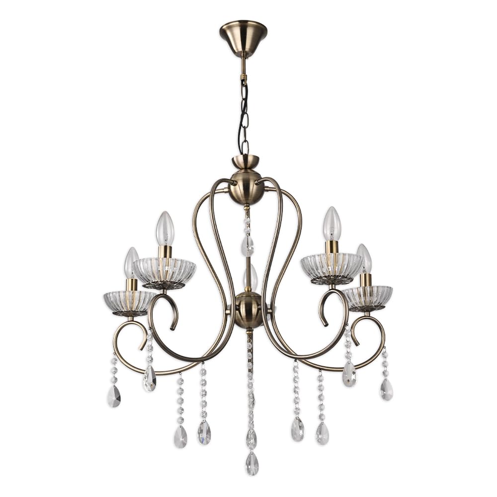 Tekled Antique Brass Versailles Elegance Crystal Swan Chandelier Ceiling Light | E14 Fitting | Modern Minimalist Design | For Living Rooms Dining Halls Hallways Foyers | - 5 Candle (Bulb Not Included)