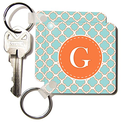 Porte-clés motif Quatrefoil lettre G monogramme orange bleu 3dRose