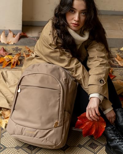 Image of LIGHT FLIGHT Travel Laptop Backpack Women, 17.3 Inch Laptop Backpack with USB Charging Hole, Water Resistant College Bookbag, Black Computer Backpacks for Work, champagne