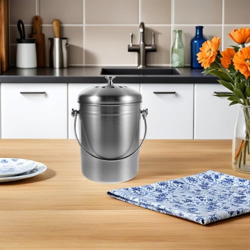 Compostera de cocina de acero inoxidable 5l ideal para encimeras modernas y limpias Tofficu 7