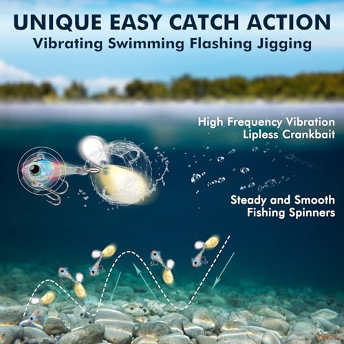 Image of TRUSCEND Vibespinner Easy Catch Fishing Lures with BKK Hooks, Tail Spinner Baits with 4 Actions, Vibrating Swimming Flashing & Jigging for More Bites, Spoon Lures for Bass Trout Crappie Walleye Pike