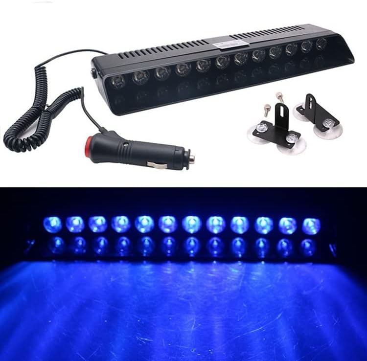 Calevin 12V Blue 12LED Warning Strobe Lights Emergency Flashing Hazard Police Light Bar 15 Flash Pattern Beacon Danger Lamp for Car Truck Van Trailer Off Road Dashboard/Windshield