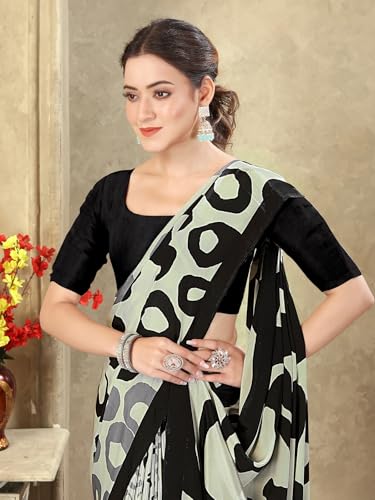 Image of SIRIL Women's Crepe Silk Printed Saree with Unstitched Blouse Piece