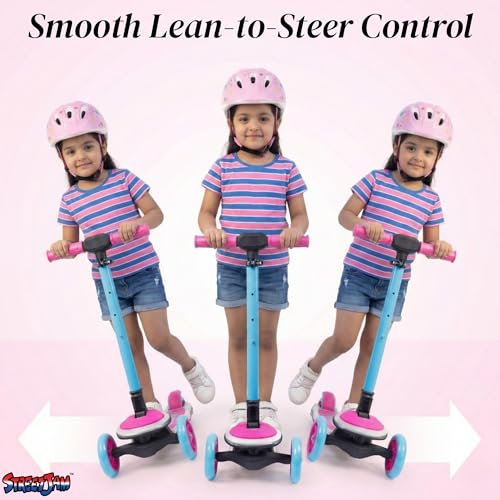 Image of STREETJAM Kurbee Kids Kick Scooter for 3-12 Years, Dazzling Chrome-Finished Deck (1st Time in India), BIS Approved, Extra Wide Deck, Two-Tone Design, Up to 50 kg Load (Magenta with Cyan Blue)