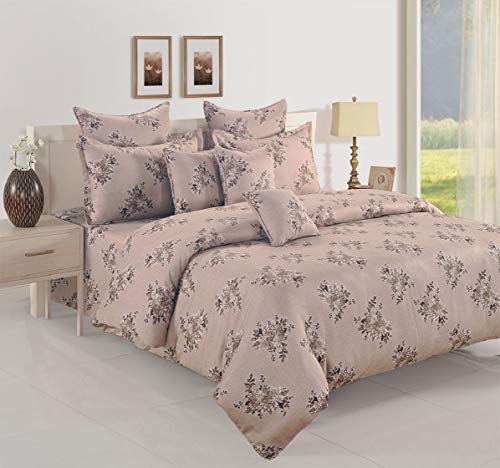 Image of Swayam Mercerized Pure Cotton Single Bedsheet with 1 Pillow Cover | Size 60 x 90 inch | 250 TC | Floral Design | Soft Breathable Bed Sheet | Comfortable & Durable for Bedroom - Brown