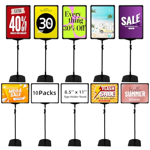 Image of Sign Holder Stand 8.5 x 11,Sign Stand for Display,Adjustable Sign Holders For Table Top,Table Sign Holders,Suitable for indoor use (Black-10pcs)
