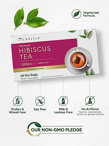 Carlyle CL9082 Hibiscus Tea Bags | 60 Count | Caffeine Free | Vegetarian, Non-Gmo & Gluten Free Herbal Tea Supplement thumb #3