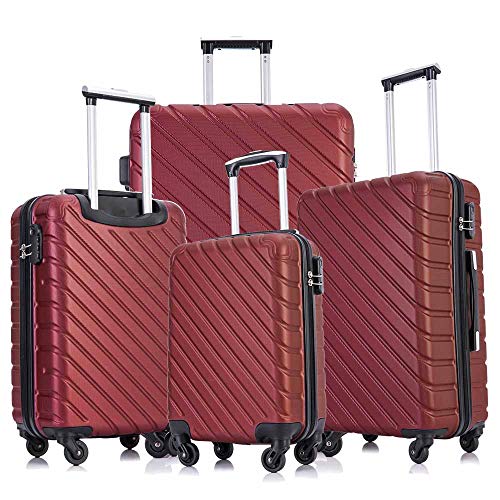 Apelila 4 Piece Hardside Luggage Sets,Lightweight ABS SuitcaseSet of 4, Check in & Carry On Luggage Set with Spinner Wheels Free Luggage Covers & Folding Hangers Included (Wine)
