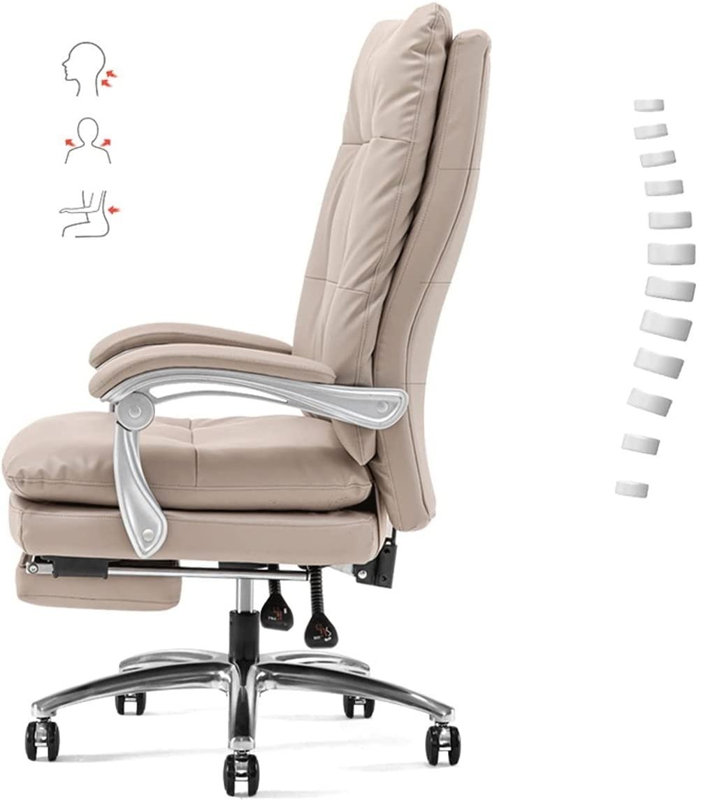 Ergonomiczne wysokie oparcie, duże i wysokie, 180 kg, krzesło biurowe z regulowanym zagłówkiem, wyściełana skóra, wytrzymała metalowa podstawa, system blokowania, podnóżek, domowy komputer, krzesło