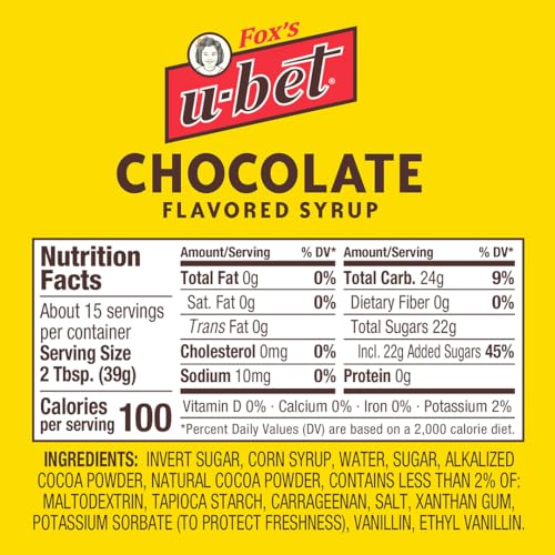 Image of FOX'S U-BET Syrup Bottle - Brooklyn Original Since 1900, Thick, No High Fructose Corn Syrup, Kosher Certified, Fat Free, For Egg Creams, Coffee, Milkshakes & Desserts, 22 oz (1-Pack, Chocolate)