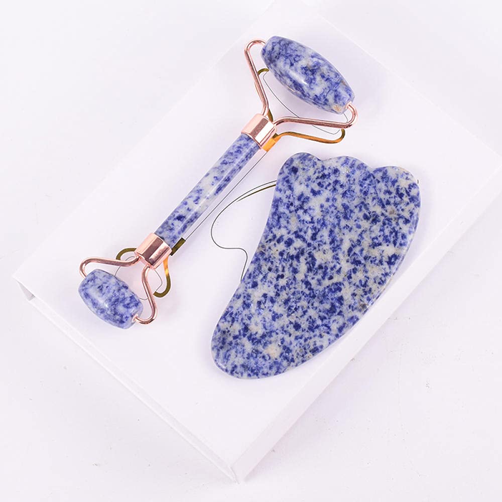 Rose doré sodalite rouleau facial GUA SHA Set pierre naturelle-2 ensembles PCS