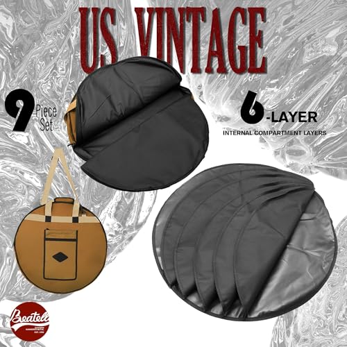 Beatello 9-Piece Professional Drum Bag Set, Vintage Slub Cotton Padded Drum Case for 10/12/13\" Toms, 14\" Snare, 16\" Floor Tom, 22x18\" Bass Drum, Includes 24\" Cymbal Bag, Hardware & Stick Bags(Brown) - Thumbnail 6