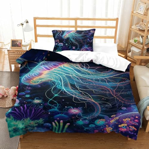 Housse de couette méduses 3D avec fermeture éclair robuste lit simple - 2