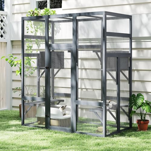 Catio Outdoor Katzengehege Katzen Großer Katzenauslauf 159 x 82 x 178cm Kitty Haus Katzenhaus mit Brücken, Spaziergänge, Kleine Häuser,...