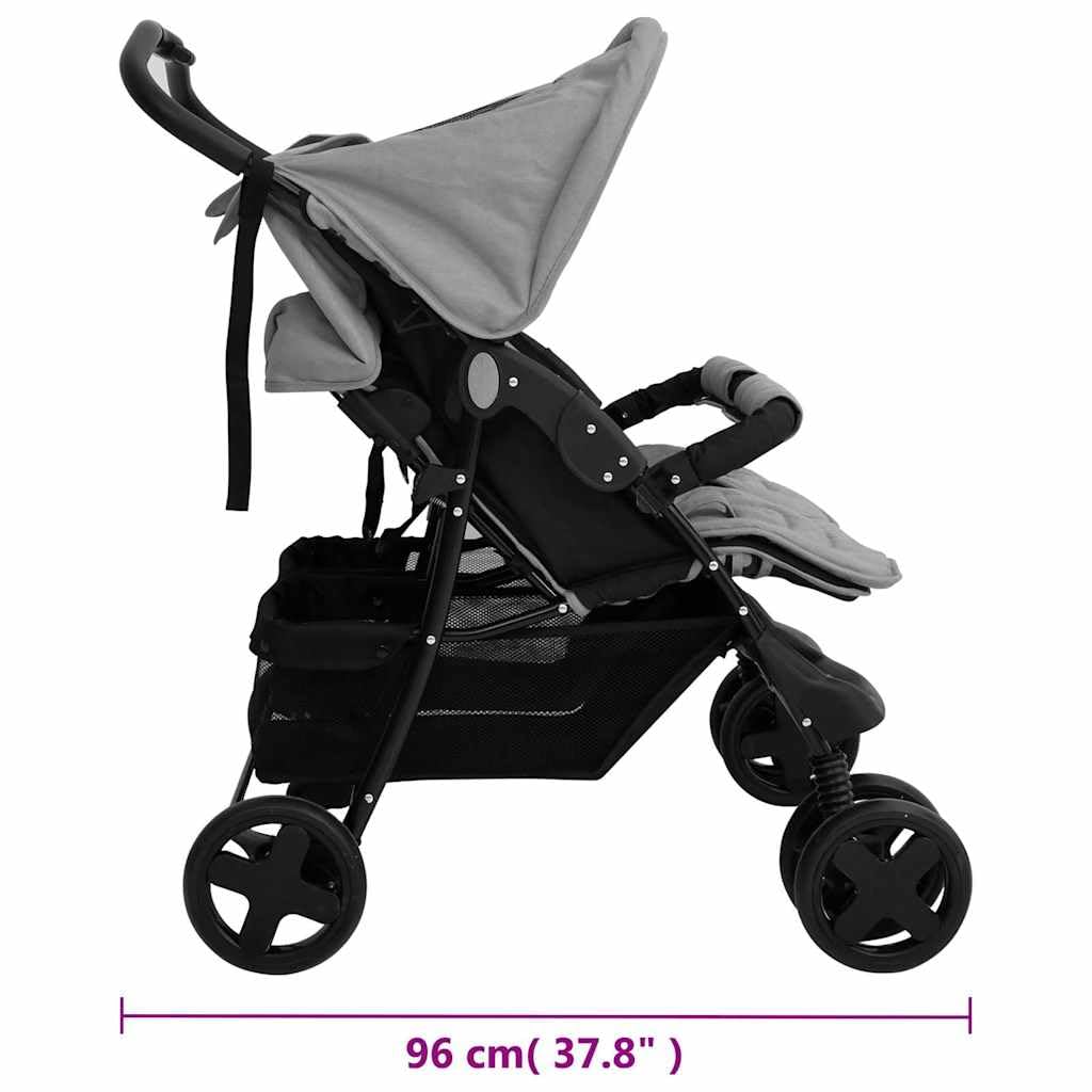 vidaXL Passeggino Gemellare Grigio Chiaro in Acciaio