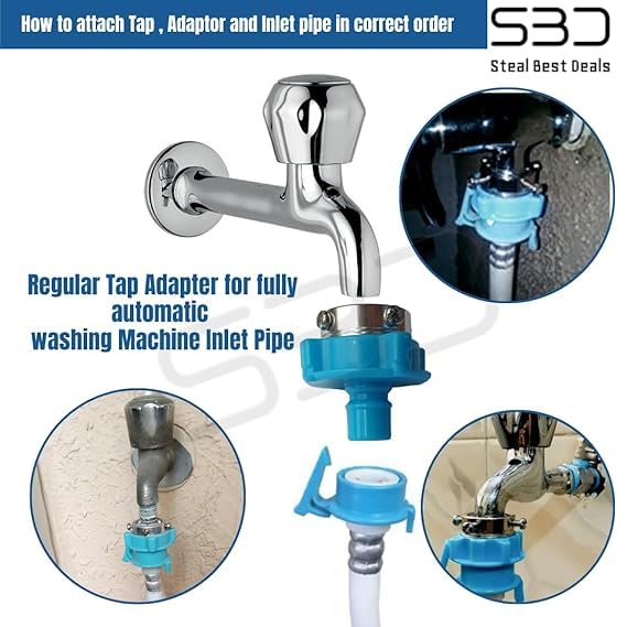 Image of SBD Fully Automatic Washing Machine Universal Tap Connector | Washing Machine Inlet Pipe Adapter | Tap Connector for Water Pipe | Easy Install Washing Machine Tap Adapter (Blue, Pack of 1)
