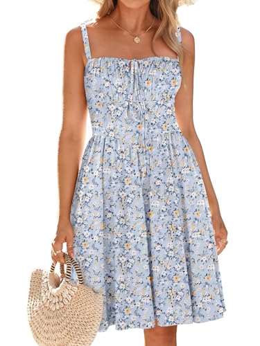 Image of YIOYOLA Womens Summer Mini Corset Casual Dresses Spaghetti Straps Lace Up Vacation Beach Sundress with Pockets 2026