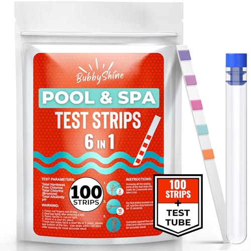 100 Pool Test Strips - Chemical Hot Tub Test Strips for Hot Tub Water, Pool and Spa Test Strips for Hot Tub Testing Strips, Pool Strips Test pH Strips, Chlorine, Bromine, Hardness, Alkalinity