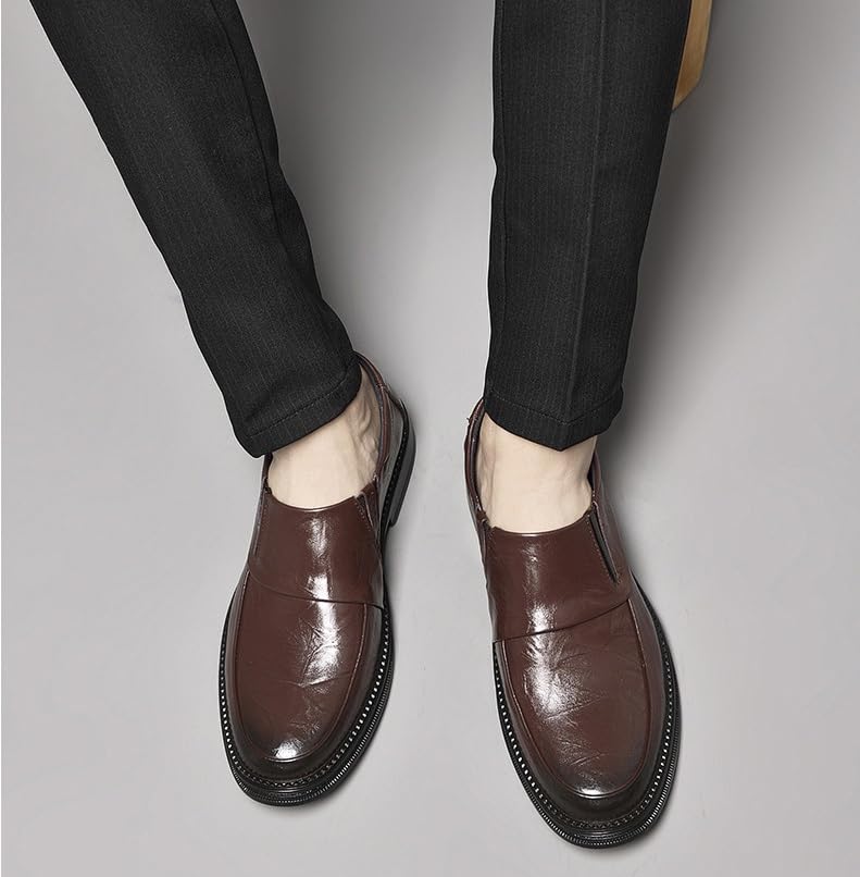 Men's Classic Slip On Dress Shoes Men Genuine Leather Oxford Shoes Non-Slip Waterproof Business Formal Derby Shoes(Brown,10)3