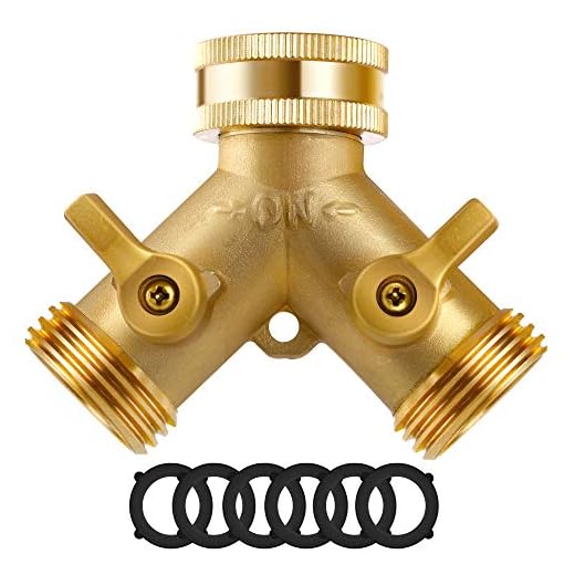 Yoassi Hose Splitter Brass Garden Hose Splitter 2 Way Heavy Duty Water Hose Splitter Water Y Connector, y Hose Splitter 2 Way with 2 Valves Plus 6 Extra Rubber Washers (Brass)