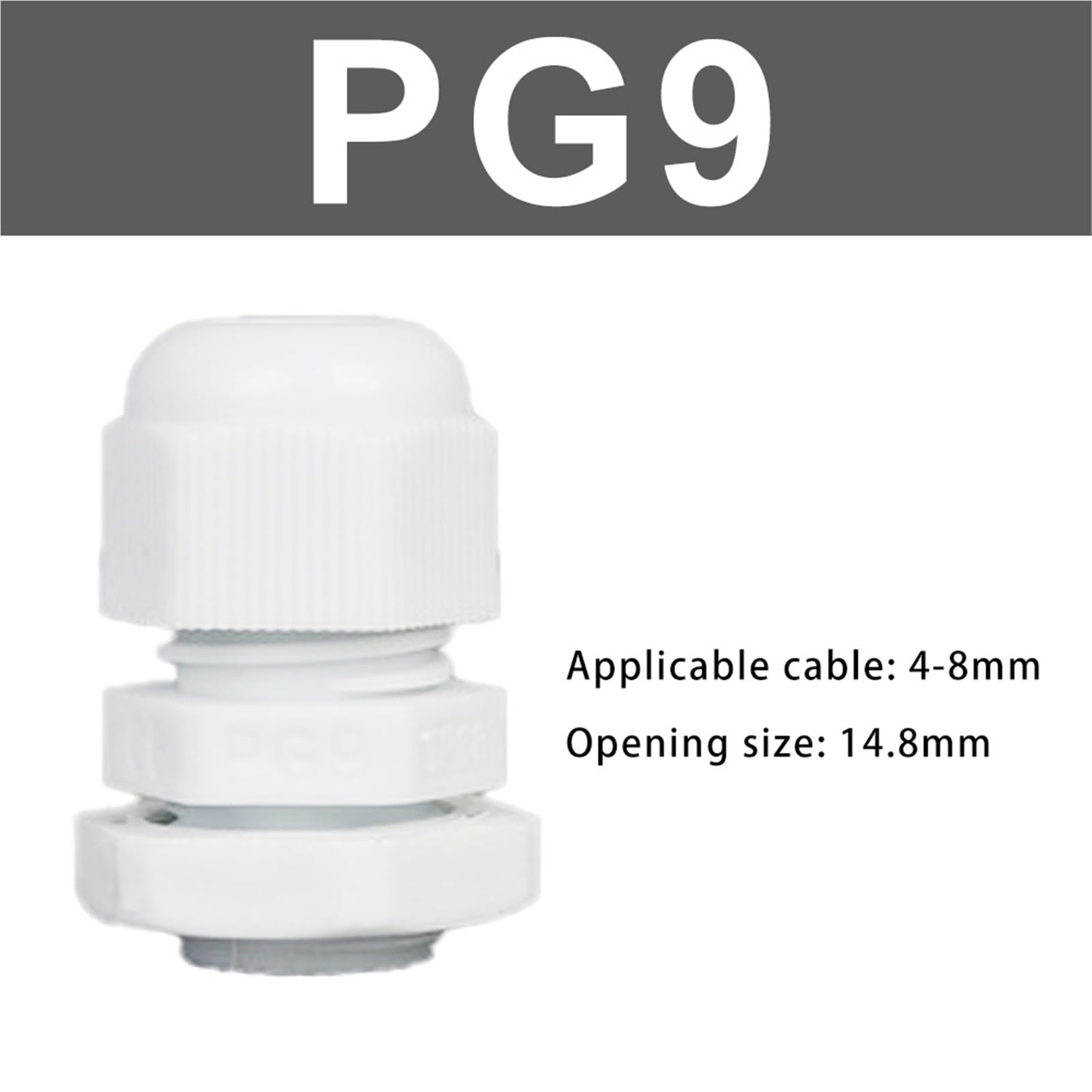 Nylon-Kabelverschraubungs-Sortiment, 100 Stück, PG7, PG9, PG11, PG13,5, wasserdichte Gelenke mit Dichtung