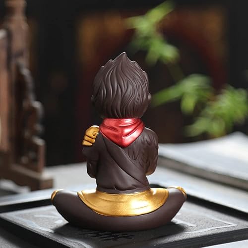 Miniatura 6 de Estatua del rey mono, figura de té Wukong de sol de arena morada, estatua de Buda luchando con Ruyi Golden Cudgel para suministros de decoración del