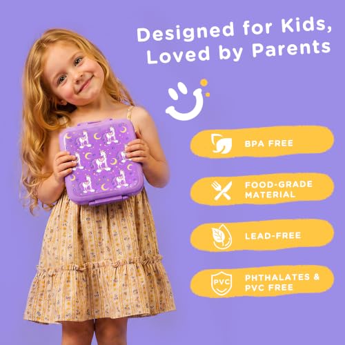 Image of JXXM Bento Lunch Box for Kids With 8oz Soup thermo,Leak-proof Lunch Containers with 5 Compartment,thermo Food Jar and Lunch Bag, Food Containers for School (Purple Unicorn)