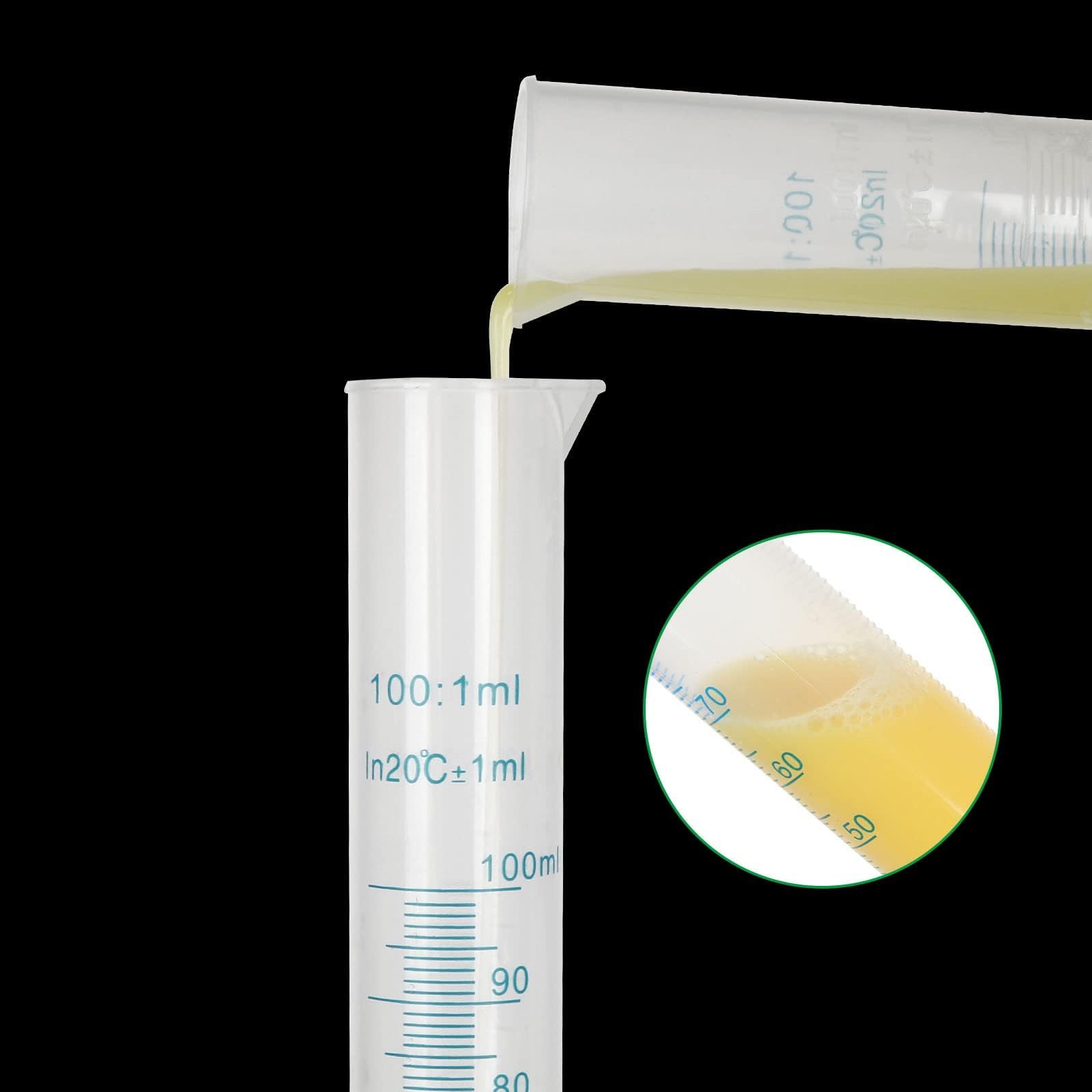 10er Pack 100 ml Messzylinder aus Kunststoff, langlebiger Labor-Reagenzglaskolben, Messzylinder