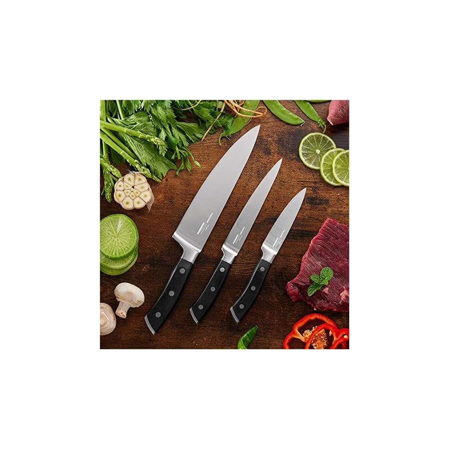 OAKSWARE Kitchen Knife Set 3-Piece, Ultra Sharp Kitchen Knives, Paring Knife and Utility Knife for Kitchen, German Steel & Ergonomic ABS-Handle