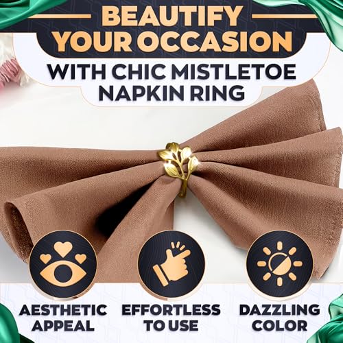 Image of Easter Gold Napkin Rings Set of 12 - Gold Leaf Napkin Rings Set | Elegant Design Napkin Ring Holders for Easter Table Decorations, Festive Dinners, Special Events & Holidays, Kitchen Gifts for Hosts