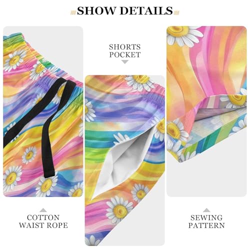 ALAZA Tie Dye Daisy Flowers Rainbow Color Men's Pajama Shorts with Pockets4