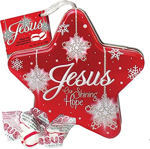 Scripture Candy, Jesus Our Shining Hope Red Ornament Star Tin With Old-Fashioned Soft Peppermint image 2