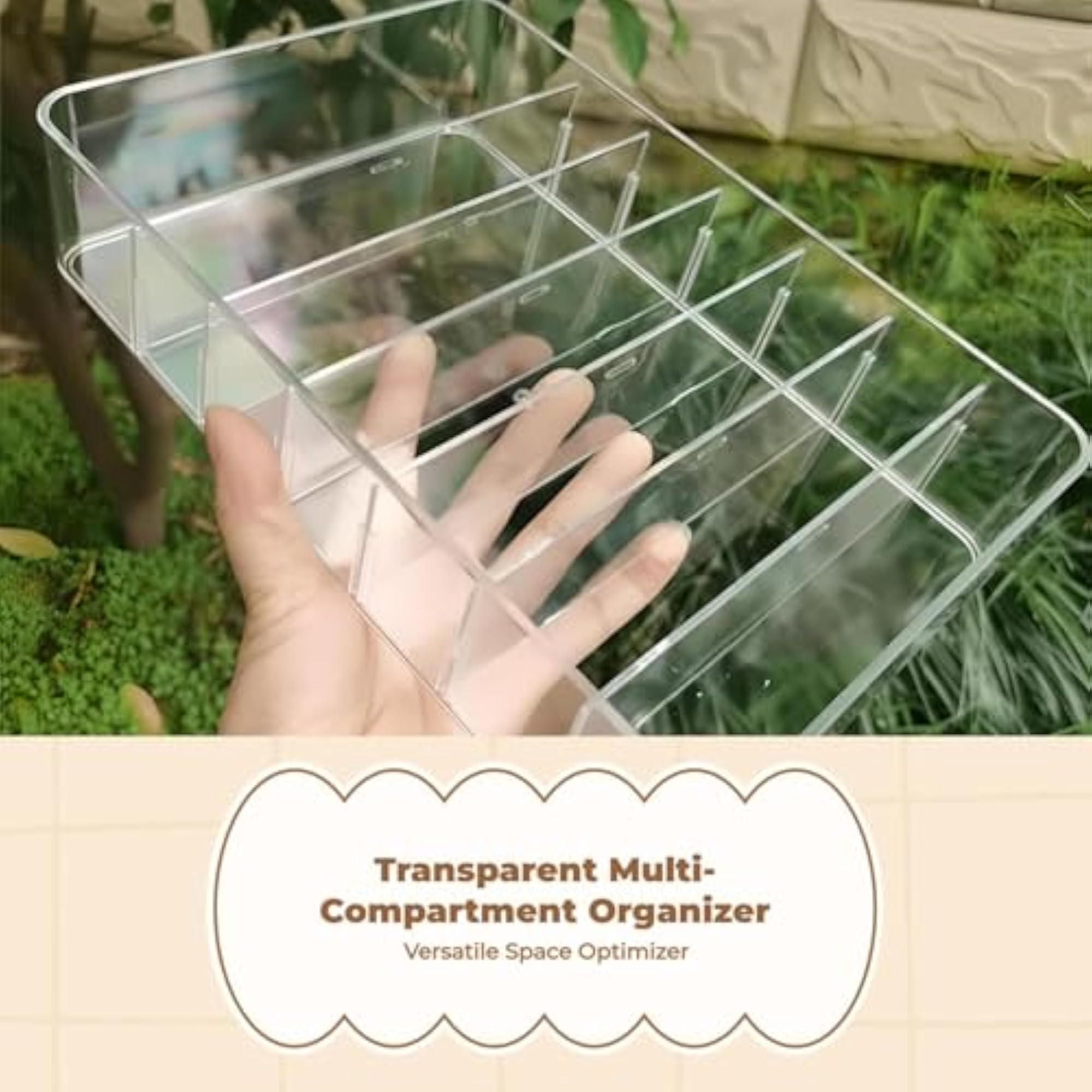 Clear Drawer Storage Box, 8 Adjustable Compartments