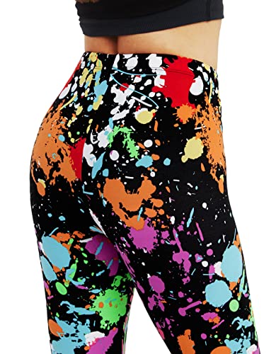 sissycos women39s 80s leggings neon artistic splash printed buttery soft stretchy pants