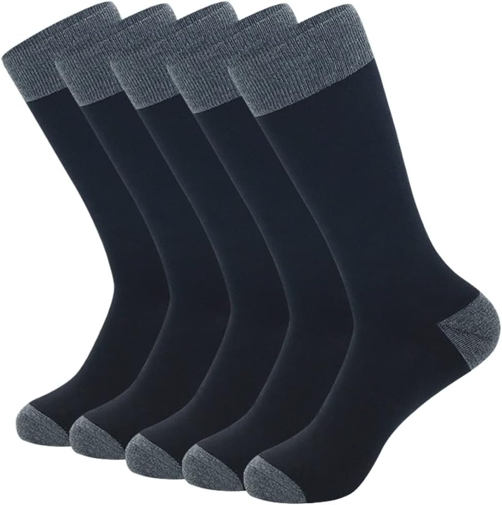 5 Pairs Of Large Size Business Men's Socks Striped Black and Grey Cotton