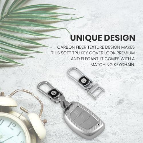 Image of keyzone Silverstar TPU Key Cover and Keychain fit for Hyundai Cars, Compatible with i20, Creta, Grand i10, Tucson, Verna, Elantra, 3-Button Smart Key (Silver)