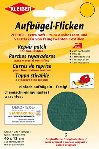 Kleiber 40 x 12 cm Patch Coton thermocollant pour réparer Textiles à Mailles Fines, Vert
