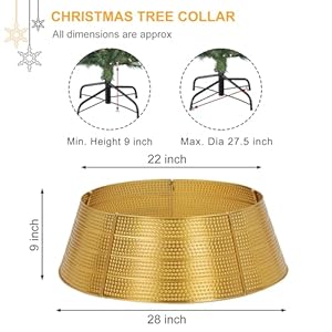 Metal Christmas Tree Collar, 28’’ D Christmas Decorative Base Cover for Christmas Tree, Tree Skirt, Tree Ring - Golden Metal Christmas Tree Collar 28 D Christmas Decorative Base Cover for Christmas Tree Tree Skirt Tree Ring Golden