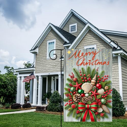 Image of BlissYard Christmas Seashell Tree Garden Flag 12x18 Inch Polyester