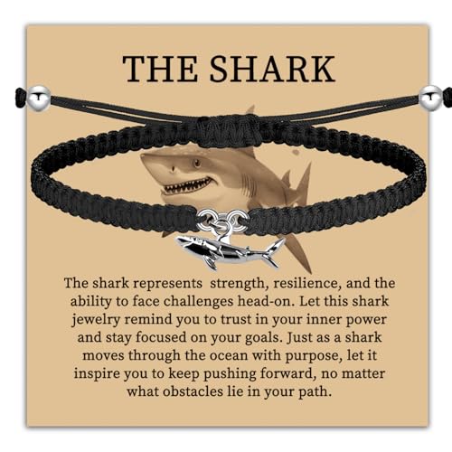 Shark Charm Bracelet Jewelry Themed Gifts Shark Inspirational Present Friendship Gift Ocean Animals Shark Lover Merch (THE SHARK black BR)