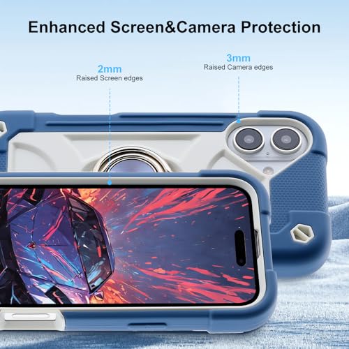 Image of MARKILL Compatible with iPhone Case with Ring Stand, Military Grade Drop Protection Full Body Rugged Heavy Duty Protective Durable Cover iPhone. (Blue, iPhone 16 6.1 inch)