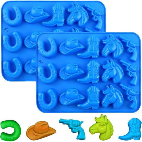 YXHZVON 2 Stück Schokoladenformen mit Western Denim Muster,15 Löcher Cowboy Silikon Schokoladenformen,Western-Mottoparty für Wackelpudding, Eiswürfel,...