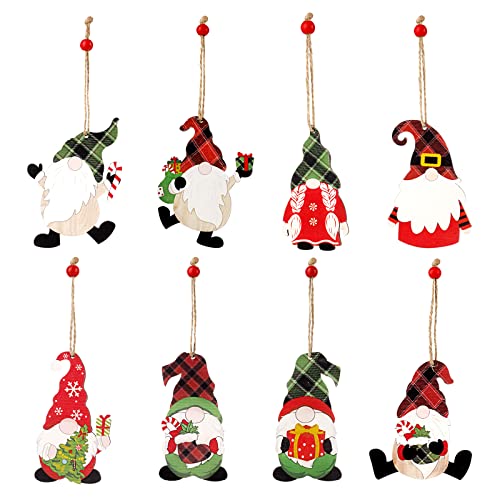 Olerqzer 8 Stück Christbaumschmuck aus Holz, Bunt Weihnachtsbaum Anhänger Verschiedene Muster Weihnachtsbaumschmuck Christbaumschmuck Handwerkliche Verzierungen für Weihnachten Cover