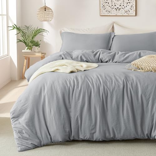 Image of MILDLY Duvet Cover King Ultra Soft Comforter Cover Set 3pcs, Alloy Grey | Washed Microfiber Cotton-Like, Breathable Comfort, Hidden Zipper, Corner Ties, OEKO-TEX Certified, Fade Resistant