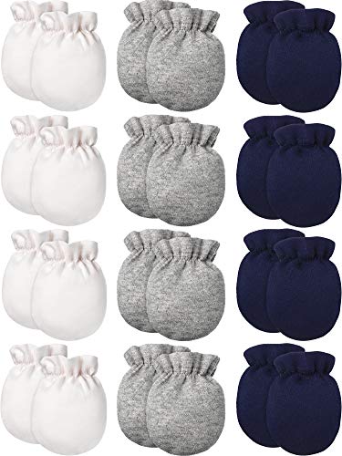 Image of 12 Pairs Newborn Baby No Scratch Cotton Mittens Baby Gloves for 0-6 Months (White, Grey, Navy Blue)