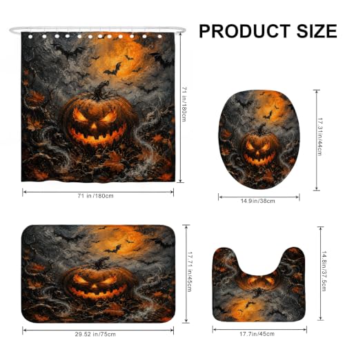 Rideau de douche Halloween citrouilles et chauve-souris imperméable 183x183 cm
