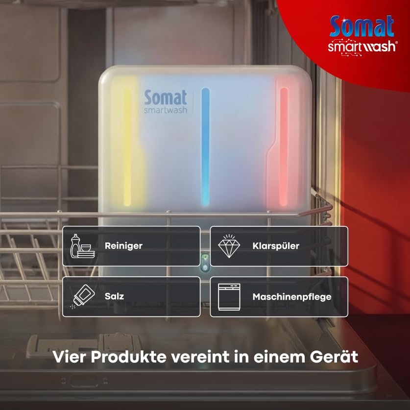 Somat Smartwash Starter Kit 2026 – Dosatore all-in-one per lavastoviglie, sostituisce pastiglie, detersivo e sale, dosaggio automatico, cura della lavatrice integrata, si adatta a qualsiasi