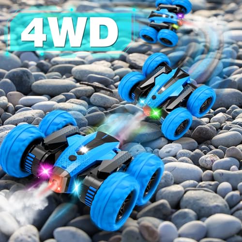 RC Cars, 2.4GHz Fast Stunt RC Car, 4WD Double Sided 360° Rotating RC Trucks with Headlights, High Speed Off Road Stunt Truck, Cool Spray Patterns, Remote Control Cars Toy for Boys Girls - Image 4