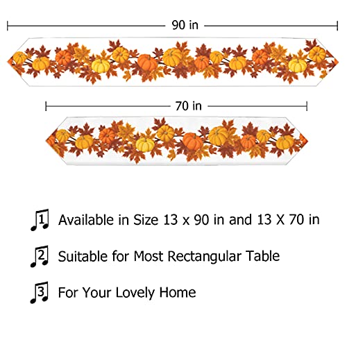 Naanle Thanksgiving Holiday Long Table Runner 13X70 Inch, Pumpkin Fall Leaves Polyester Table Cloth Runner For Kitchen Wedding Party Decoration #TOP2