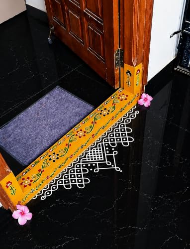 Image of WallDesign Heritage Muggulu Kolam White Matte Traditional Rangoli Floor Sticker for Entrance Threshold, Doorstep & Pooja Room, Self Adhesive Vinyl Art, 30x9 Inch (Pack of 2)